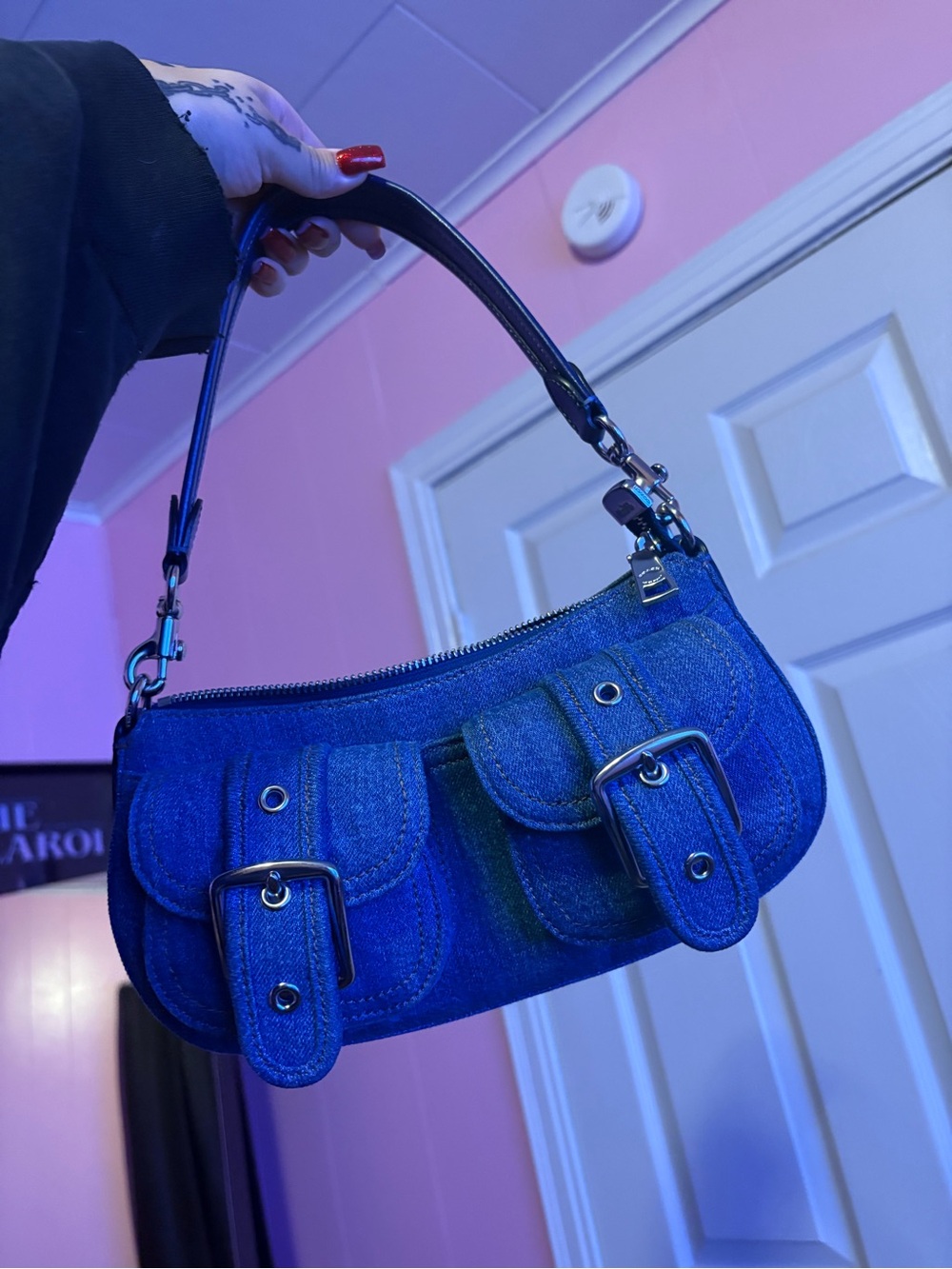 Coach Denim Buckle Shoulder Bag - Blue